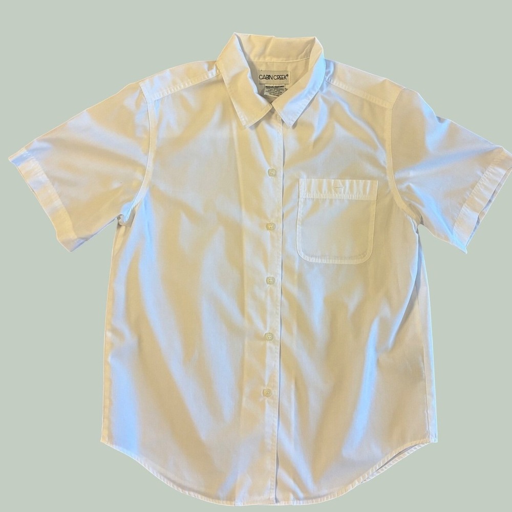 Cabin Creek‎ White Short Sleeve Button Down Shirt Medium Office Professional